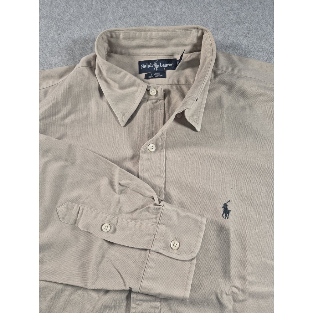 Polo Ralph Lauren Mens XL Tan Khaki Long Sleeve Button Down Shirt BLAKE 90s‎ Vtg